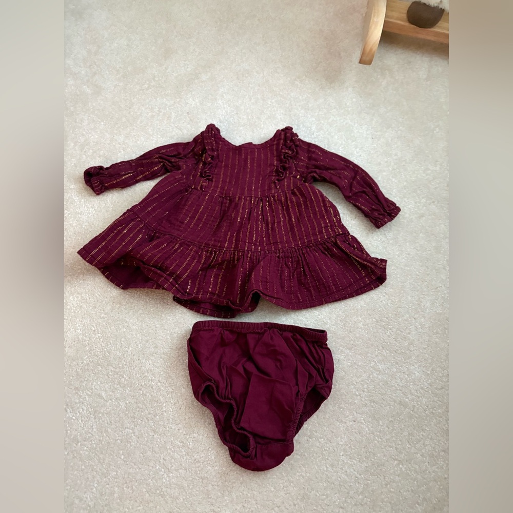 Cat & Jack Baby Burgundy Dress with bloomer set